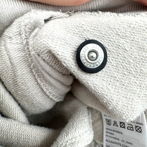 AllSaints Aries Cotton bomber jacket in gray classic full zip pockets tan gray t - Picture 10 of 12
